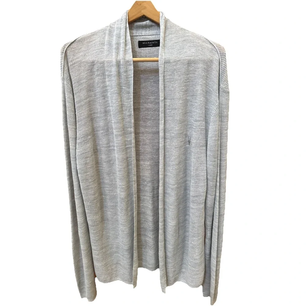 ALLSAINTS Ribbed Open Front Light Weight‎ Cardigan Powder Blue Size Large Linen